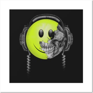 90's Rave Music Smiley Face Skeleton T Shirt Posters and Art